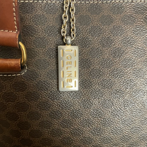 Celine Brown Patterned Satchel with Tan Handles - Picture 8 of 15